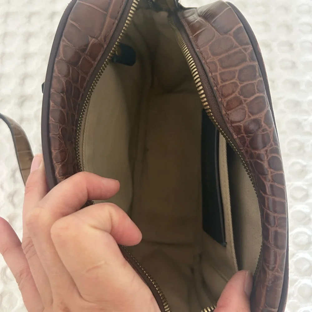 J. Crew Purple and Brown Colorblocked Croc Embossed Leather Crossbody Bag